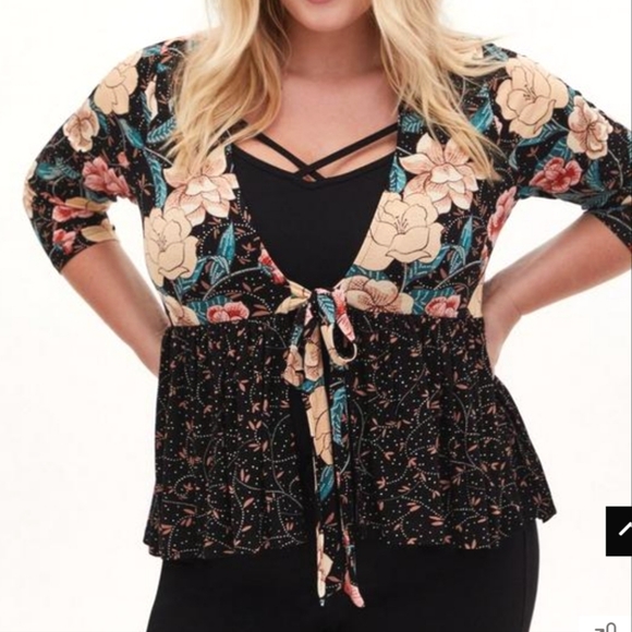 torrid Tops Torrid Knit Baby Doll Jacket Cardigan Tie Front Floral